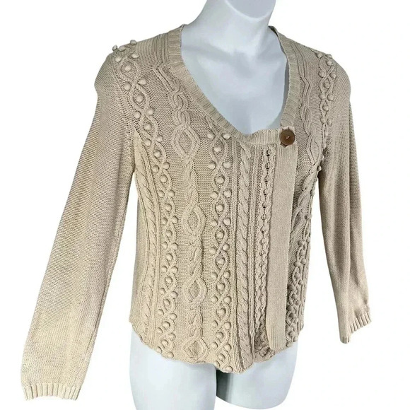 Soft Surroundings Womens M Cable Knit Sweater Bobble Accents Asym Art To Wear - Picture 5 of 15